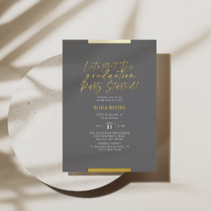 Invitation En Aluminium Moderne Calligraphie Graduation Blush Grey Gold