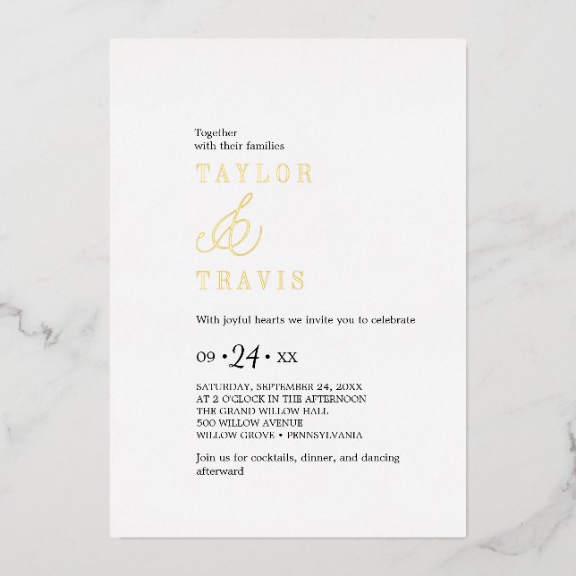 Invitation En Aluminium Moderne Chic Gold Foil Noir Blanc Décontracté Mari (Recto)