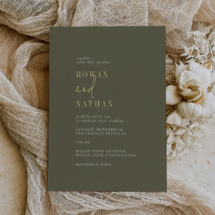 Invitation En Aluminium Moderne Chic Or Doré Vert Olive Mariage Casual