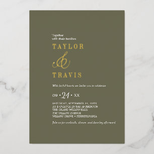 Invitation En Aluminium Moderne Chic Or vert olive Feuille d'or Mariage dé