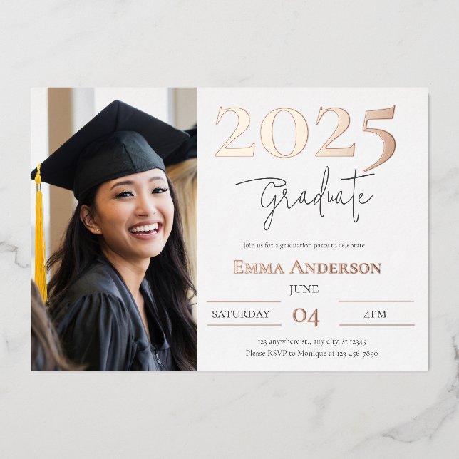 Invitation En Aluminium Moderne Chic Photo Graduation (Recto)