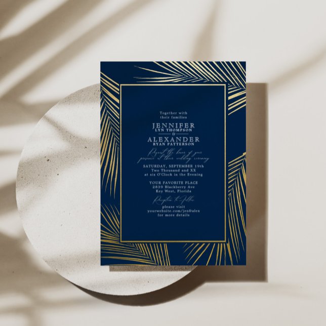 Invitation En Aluminium Moderne Chic Plage Palm & RSVP QR Code Mariage Or (Créateur téléchargé)