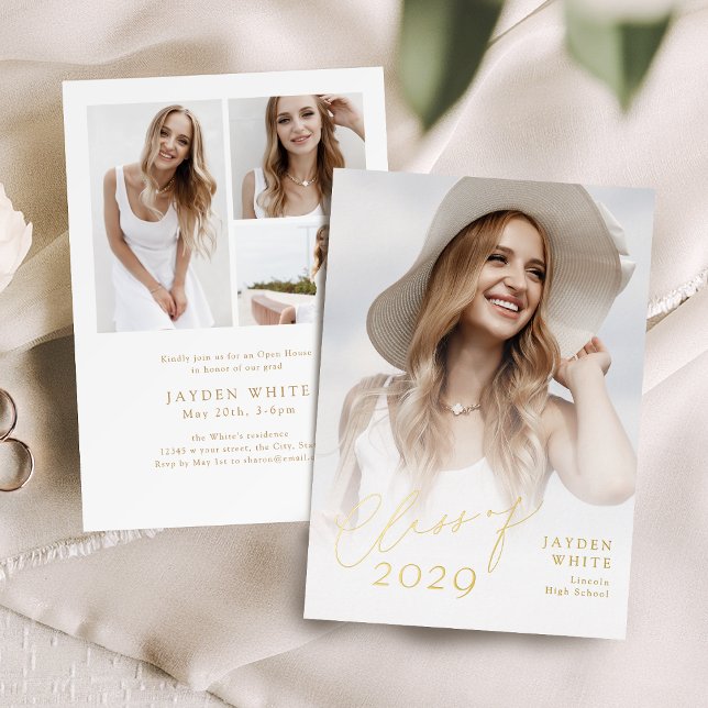 Invitation En Aluminium Moderne Chic Script Promotion 2025 Photo Remise de (Modern Chic Script Class of 2025 Photo Graduation Foil Invitation)