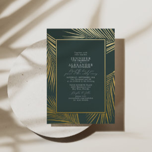 Invitation En Aluminium Moderne Chic Tropical Plage Palm Mariage Gold Foil