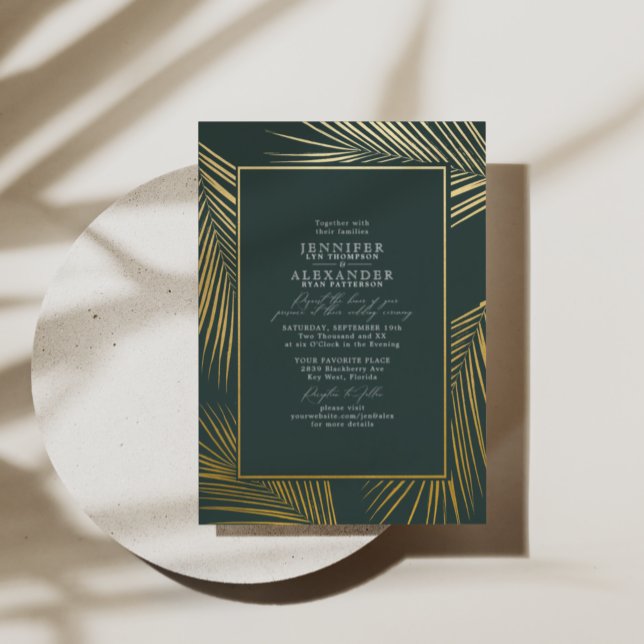 Invitation En Aluminium Moderne Chic Tropical Plage Palm Mariage Gold Foil (Créateur téléchargé)