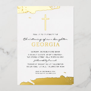 Invitation En Aluminium MODERNE CHRISTENING feuille d'or cross classique