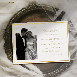 Invitation En Aluminium Moderne Classique Brossé Or Photo Mariage Enregist