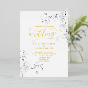 Invitation En Aluminium Moderne Classique Formel Orchidées Tout en Un Mari