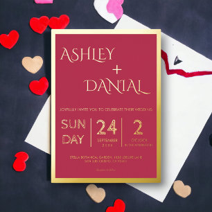 Invitation En Aluminium Moderne Classy Magenta Gold Script encadré Mariage