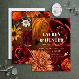 Invitation En Aluminium Moderne Dark Moody Sunset Floral Mariage Gold