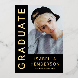 Invitation En Aluminium Moderne Design 2 Photo Graduation Black Gold