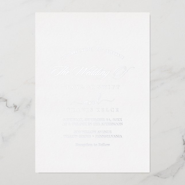 Invitation En Aluminium  Moderne Écriture à Feuille d'Argent | Mariage Pho (Recto)