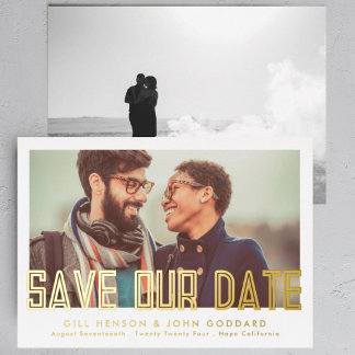 Invitation En Aluminium Moderne Editable Gras Photo Enregistrer La Date Or