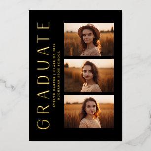 Invitation En Aluminium Moderne Elegant Black 4 Photo Graduation Party