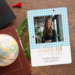 Invitation En Aluminium Moderne Elegant Blue Graduation Cap Motif Photo