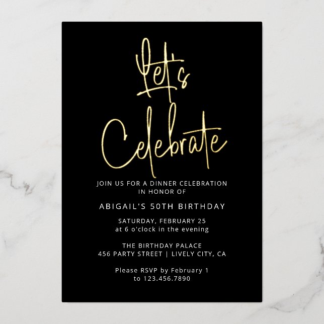 Invitation En Aluminium Moderne Elégant Célébrer Black Gold Anniversaire (Recto)