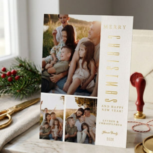 Invitation En Aluminium Moderne Élégant Collage de Photos de Famille Noël 