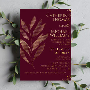 Invitation En Aluminium Moderne Élégant Feuille d'Or Bourgogne Fête de Fia