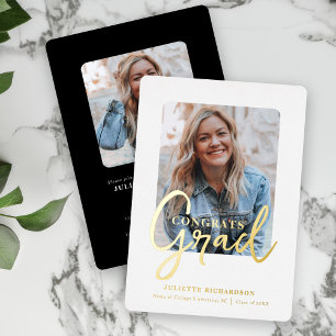 Invitation En Aluminium Moderne Elegant Gold Photo College Graduation Part