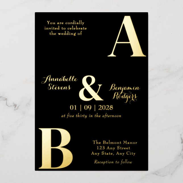 Invitation En Aluminium Moderne Elegant Initial 2 Mariage (Recto)