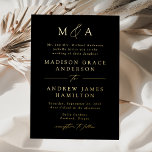 Invitation En Aluminium Moderne Elegant noir et or Mariage Monogramme<br><div class="desc">Célébrez votre journée de mariage avec cette invitation moderne minimaliste avec vos initiales monogrammes et les détails mariages en lettrage or élégant. Des accents de script de calligraphie délicats ajoutent une touche romantique et sophistiquée au design. L'arrière - plan noir élégant est entièrement personnalisable, choisissez n'importe quelle couleur pour correspondre...</div>