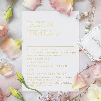 Invitation En Aluminium Moderne Élégant | Noms modifiables Mariage Or