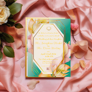 Invitation En Aluminium Moderne Elegant Pastel Bleu et Mariage rose