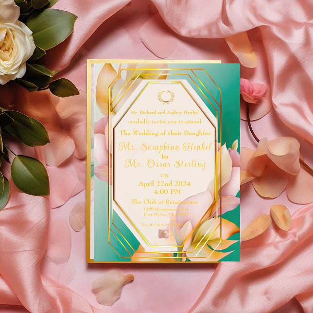 Invitation En Aluminium Moderne Elegant Pastel Bleu et Mariage rose (Créateur téléchargé)