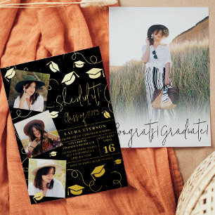 Invitation En Aluminium Moderne Elle l'a fait noir chic photo graduation