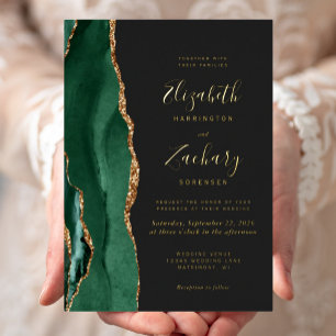 Invitation En Aluminium Moderne Emerald Green Or Agate Mariage foncé