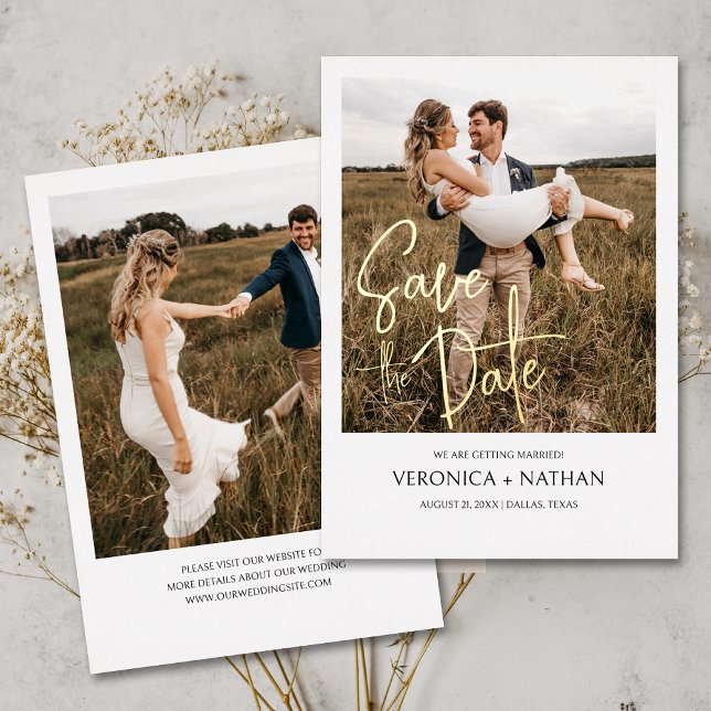 Invitation En Aluminium Moderne Enregistrer le Mariage photo Date | Or rée (The luxurious touch of foil adds a stunning allure, making this invitation a perfect choice.)