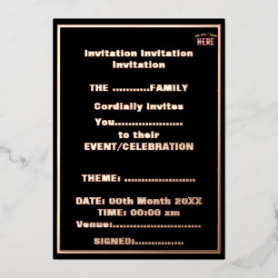 INVITATION EN ALUMINIUM MODERNE ET MODERNE PERSONNALISABLE NOIR VÉRIFIÉ