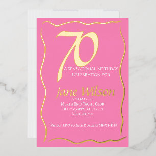 Invitation En Aluminium Moderne Féminin Rose & Feuille d'Or 70e Anniversai