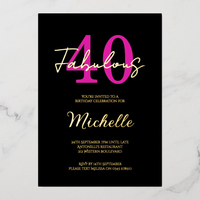 Invitation En Aluminium Moderne fête d'anniversaire 40 ans et fabuleuse (Recto)