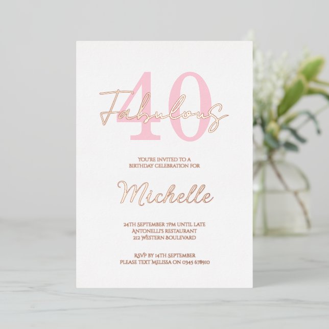 Invitation En Aluminium Moderne fête d'anniversaire 40 ans et fabuleuse (Debout devant)