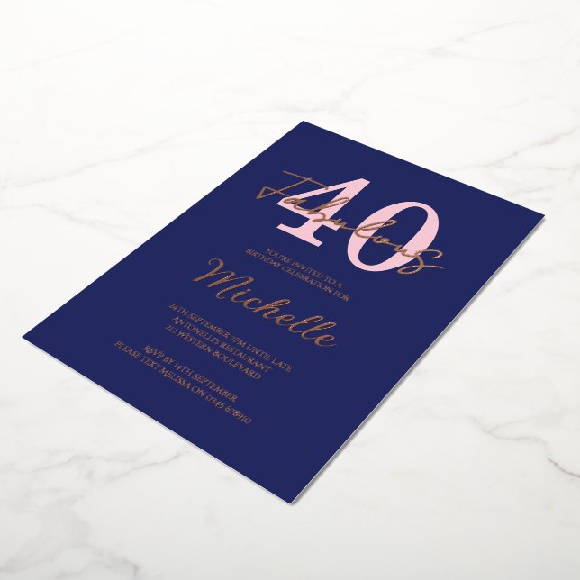 Invitation En Aluminium Moderne fête d'anniversaire 40 ans et fabuleuse (Rotation)