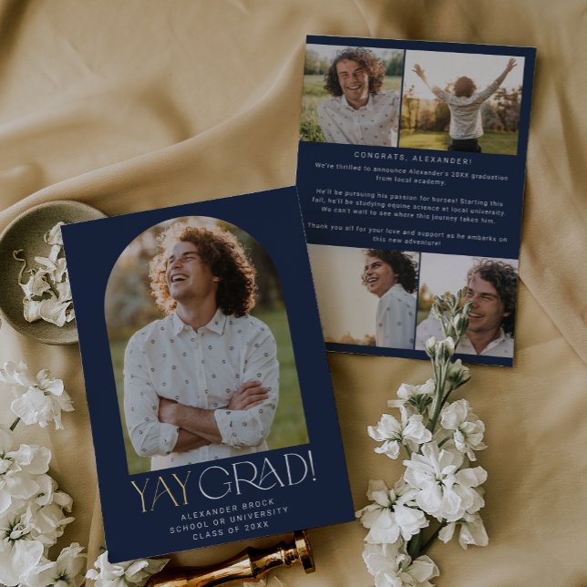 Invitation En Aluminium Moderne Fete Foil Marine Yay Grad Photo Graduation (Créateur téléchargé)