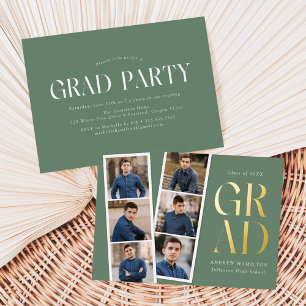 Invitation En Aluminium Moderne Filmstrip Sage Green 6 Photo Graduation