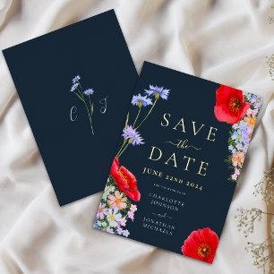 Invitation En Aluminium Moderne Fleurs Bleu Rouge Mariage Économisez La Da