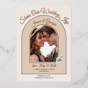 Invitation En Aluminium Moderne Fleurs Romantiques de Mariage avec Photo d