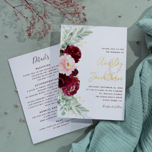 Invitation En Aluminium Moderne Floral Greenery Mariage Burgundy Tout en U