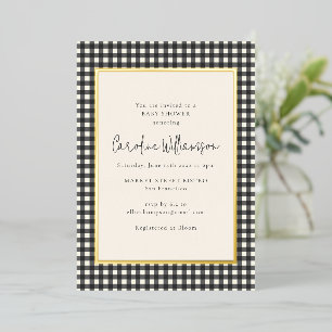 Invitation En Aluminium Moderne Gingham à carreaux noir et blanc Baby Show
