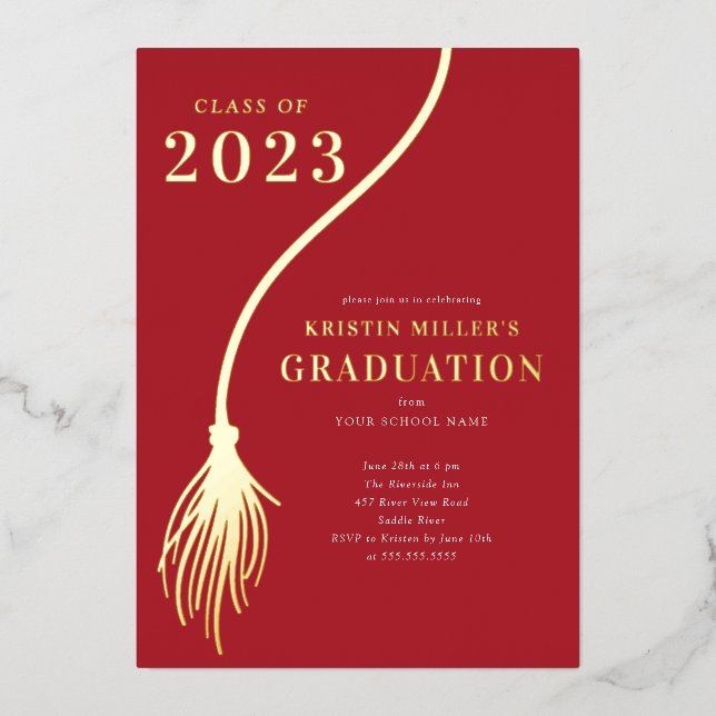 Invitation En Aluminium Moderne Golden Tassel Graduation (Recto)