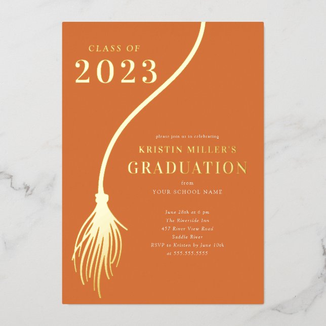 Invitation En Aluminium Moderne Golden Tassel Graduation (Recto)