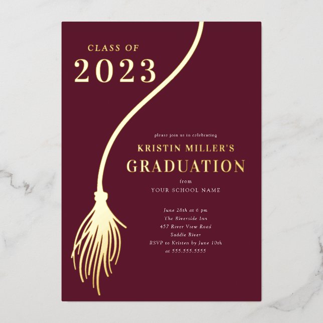 Invitation En Aluminium Moderne Golden Tassel Graduation (Recto)