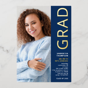 Invitation En Aluminium Moderne Grad 2024 Photo Graduation Marine Gold Rea