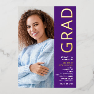Invitation En Aluminium Moderne Grad 2025 Photo Graduation Purple Gold Rea