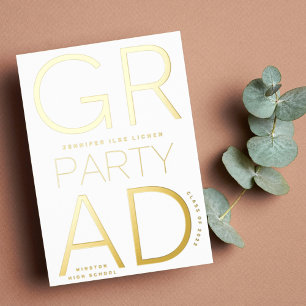 Invitation En Aluminium MODERNE GRAD PARTY Classe de 2024 Gold Pressé