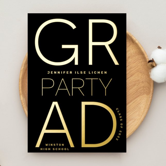 Invitation En Aluminium MODERNE GRAD PARTY | Classe de 2024 Gold Pressé (Créateur téléchargé)