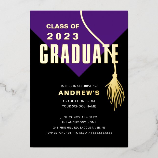 Invitation En Aluminium Moderne Gras Purple Grad Casquette Grad Grad Gradu (Recto)